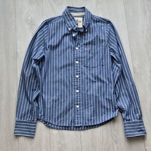 Hollister Navy Blue Vertical Stripe Button-Down Shirt